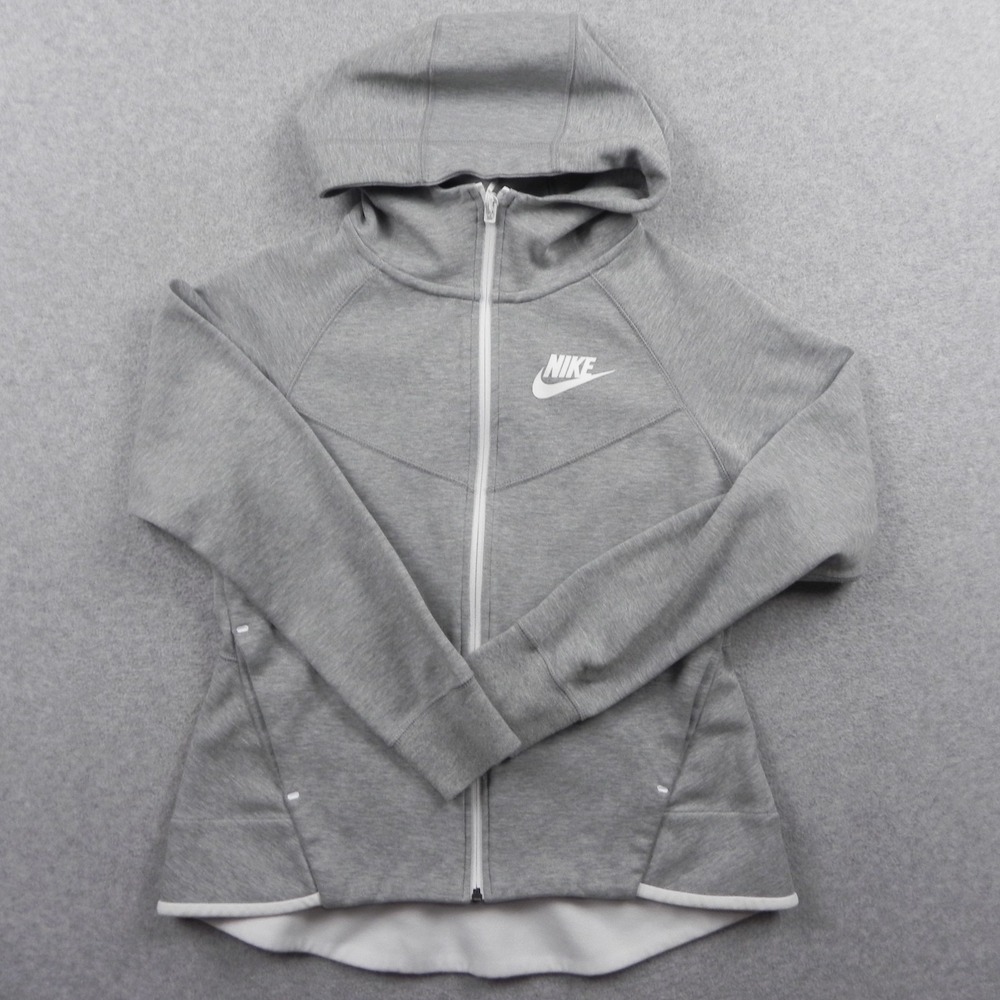 Nike Hoodie Jacket Womens Medium Full Zip Activewear Sweatshirt Gray Long Sleeve